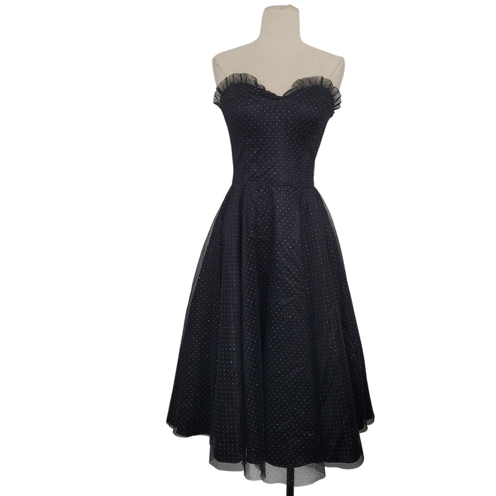 VTG Gunne Sax Jessica McClintock Strapless Evening Dress 9 Black‎ Sparkly Tulle